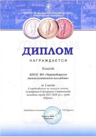 1 место по лыжным гонкам среди девушек