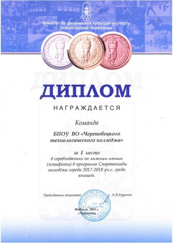 1 место по лыжным гонкам среди юношей