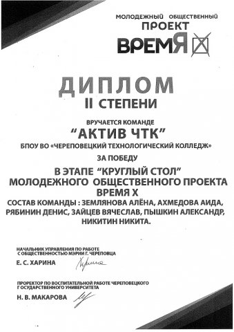 Диплом II степени, проект "Время Х"