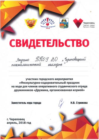 Свидетельство участника городского мероприятия