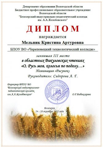 3 место, Мельник К.