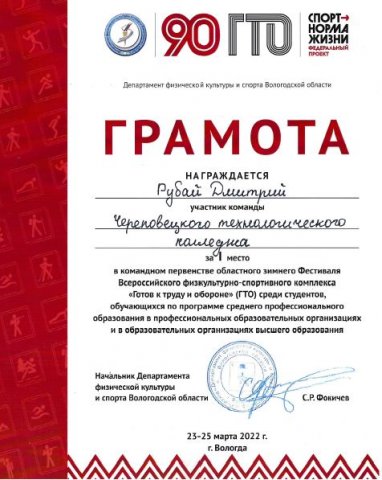 1 место, Рубай Д., команда