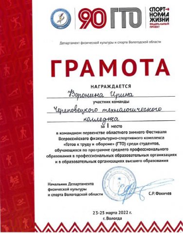 1 место, Воронина И., команда