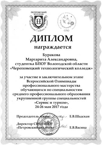 Участник Всероссийской Олимпиады профессионального мастерства