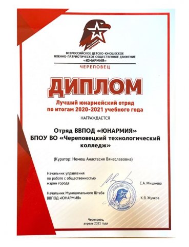 Лучший юнармейский отряд по итогам 2020-2021